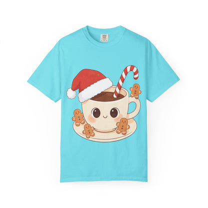 Festive Kawaii Café Companions: Cozy Christmas Cartoon, Cute Gingerbread Holiday SceneT-Shirt – Custom T-Shirt by PixelCraft360, unique decoration for events and special gifts