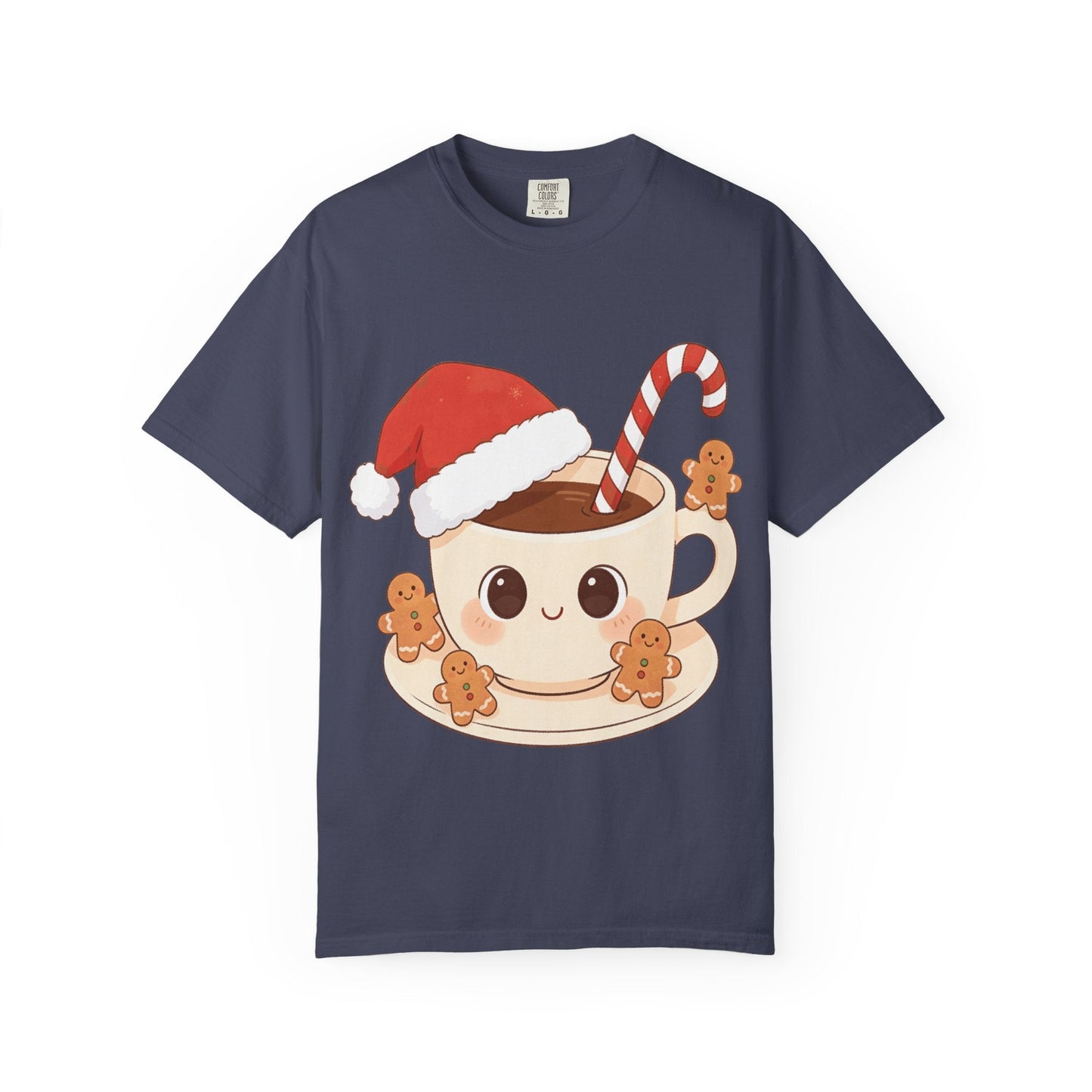 Festive Kawaii Café Companions: Cozy Christmas Cartoon, Cute Gingerbread Holiday SceneT-Shirt – Custom T-Shirt by PixelCraft360, unique decoration for events and special gifts