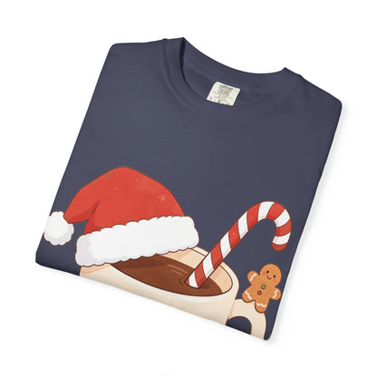 Festive Kawaii Café Companions: Cozy Christmas Cartoon, Cute Gingerbread Holiday SceneT-Shirt – Custom T-Shirt by PixelCraft360, unique decoration for events and special gifts