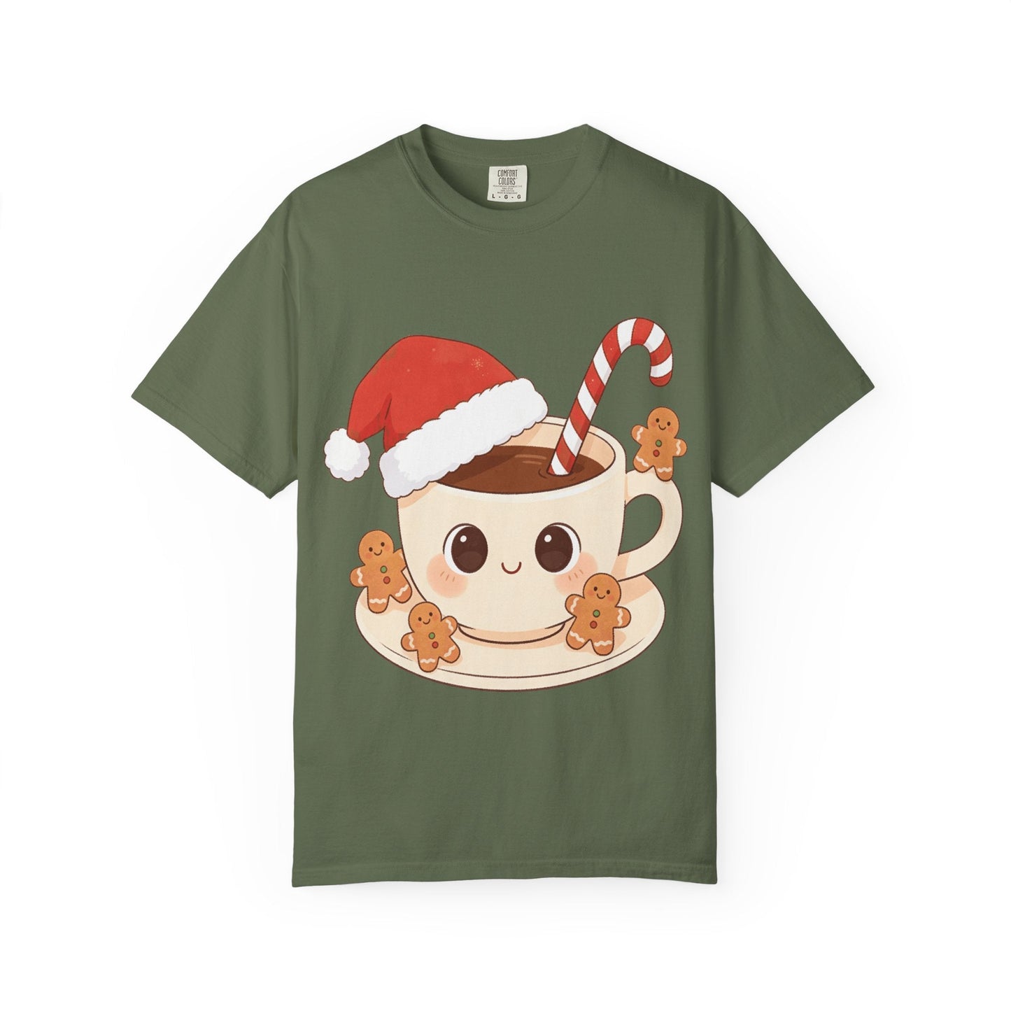 Festive Kawaii Café Companions: Cozy Christmas Cartoon, Cute Gingerbread Holiday SceneT-Shirt – Custom T-Shirt by PixelCraft360, unique decoration for events and special gifts