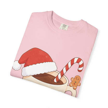 Festive Kawaii Café Companions: Cozy Christmas Cartoon, Cute Gingerbread Holiday SceneT-Shirt – Custom T-Shirt by PixelCraft360, unique decoration for events and special gifts
