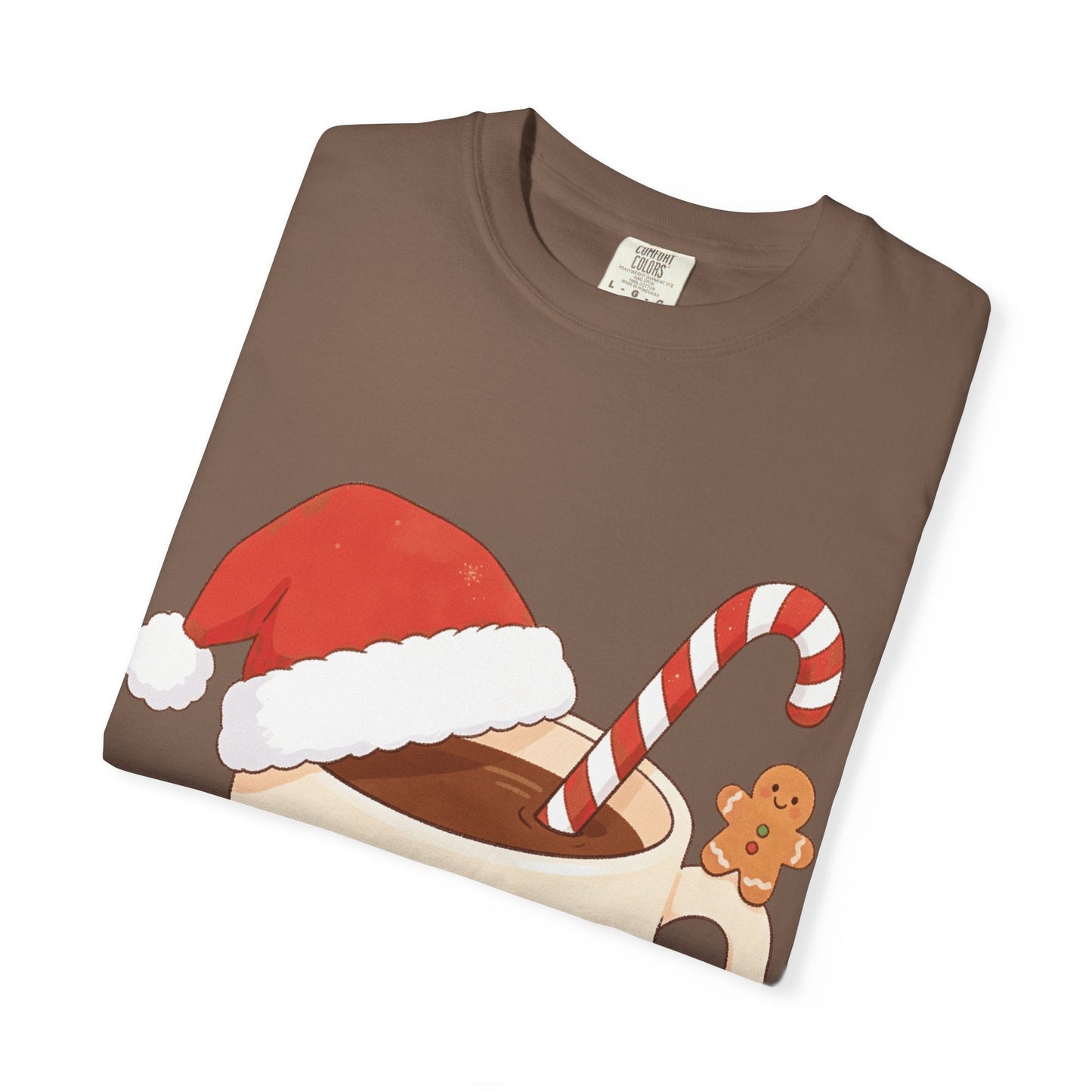 Festive Kawaii Café Companions: Cozy Christmas Cartoon, Cute Gingerbread Holiday SceneT-Shirt – Custom T-Shirt by PixelCraft360, unique decoration for events and special gifts