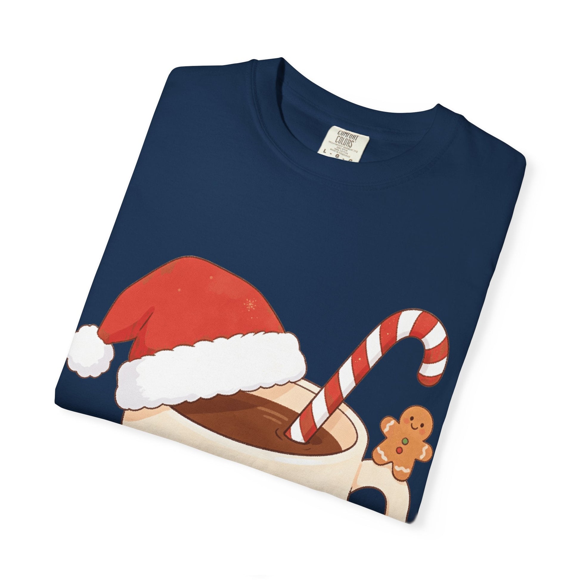 Festive Kawaii Café Companions: Cozy Christmas Cartoon, Cute Gingerbread Holiday SceneT-Shirt – Custom T-Shirt by PixelCraft360, unique decoration for events and special gifts