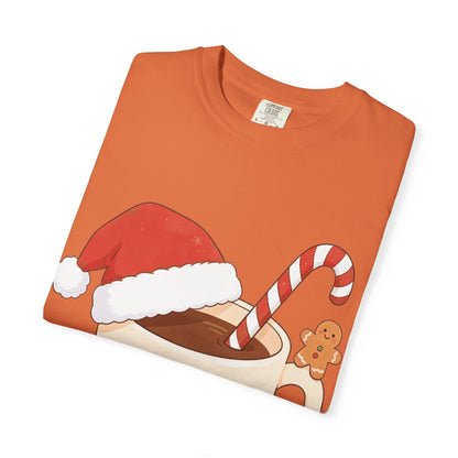 Festive Kawaii Café Companions: Cozy Christmas Cartoon, Cute Gingerbread Holiday SceneT-Shirt – Custom T-Shirt by PixelCraft360, unique decoration for events and special gifts