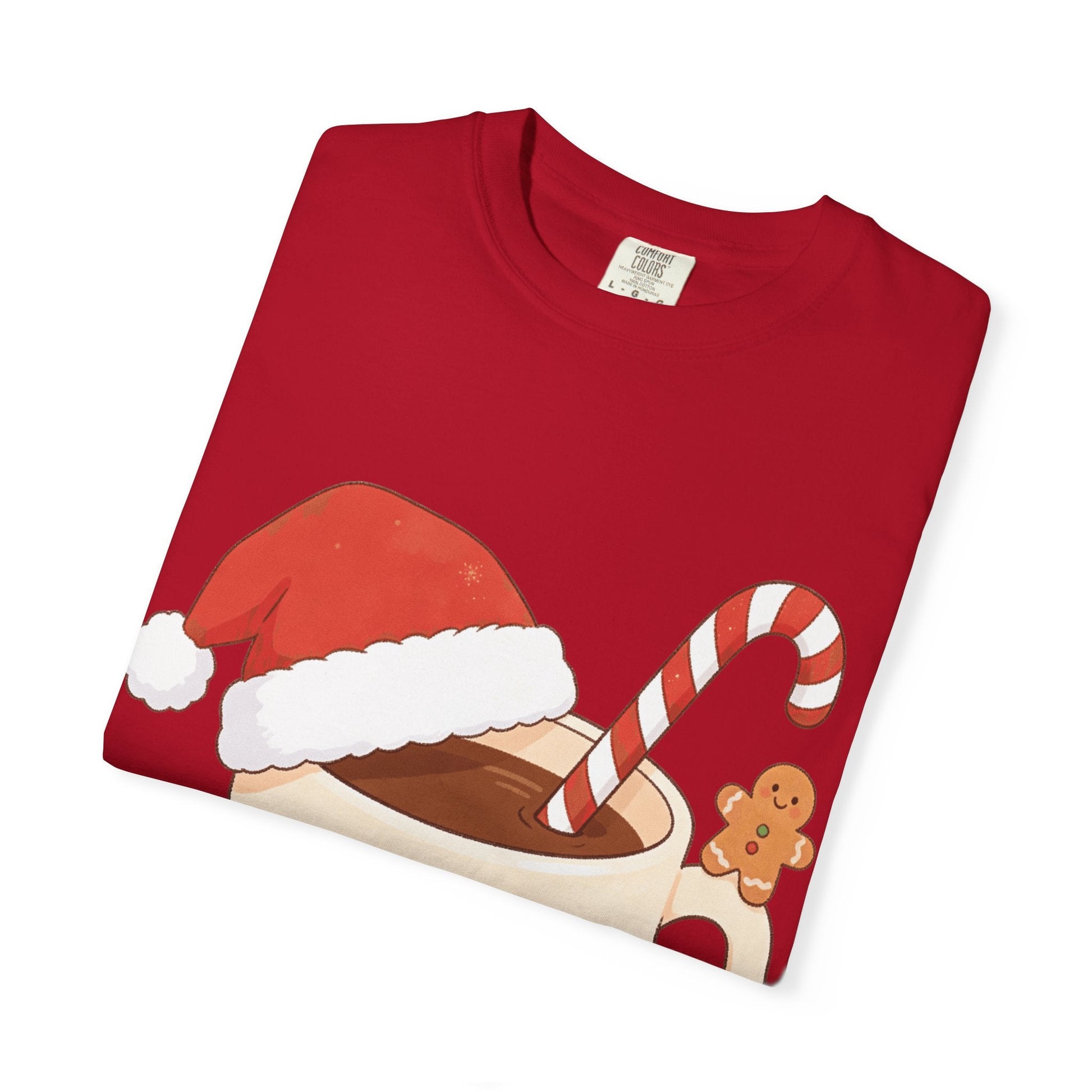 Festive Kawaii Café Companions: Cozy Christmas Cartoon, Cute Gingerbread Holiday SceneT-Shirt – Custom T-Shirt by PixelCraft360, unique decoration for events and special gifts