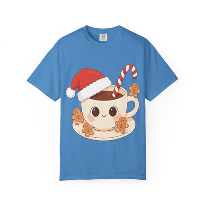 Festive Kawaii Café Companions: Cozy Christmas Cartoon, Cute Gingerbread Holiday SceneT-Shirt – Custom T-Shirt by PixelCraft360, unique decoration for events and special gifts