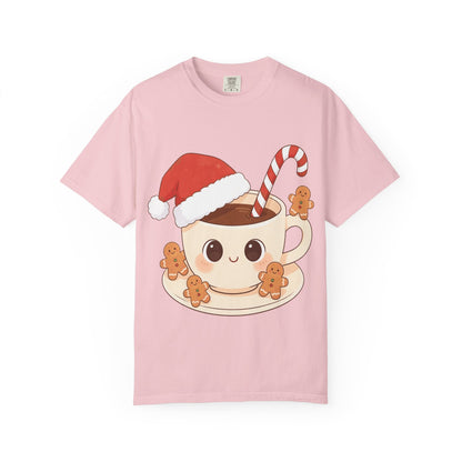 Festive Kawaii Café Companions: Cozy Christmas Cartoon, Cute Gingerbread Holiday SceneT-Shirt – Custom T-Shirt by PixelCraft360, unique decoration for events and special gifts