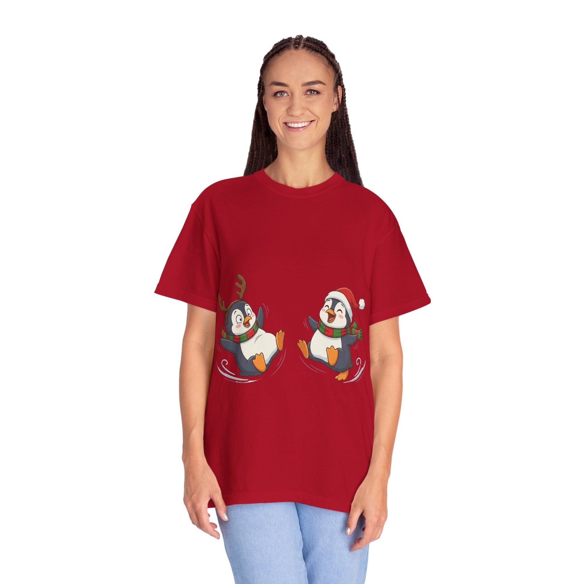 Festive Penguin Frolic: Whimsical Winter Wonderland, Cute Digital Holiday IllustrationT-Shirt – Custom T-Shirt by PixelCraft360, unique decoration for events and special gifts