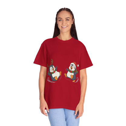 Festive Penguin Frolic: Whimsical Winter Wonderland, Cute Digital Holiday IllustrationT-Shirt – Custom T-Shirt by PixelCraft360, unique decoration for events and special gifts