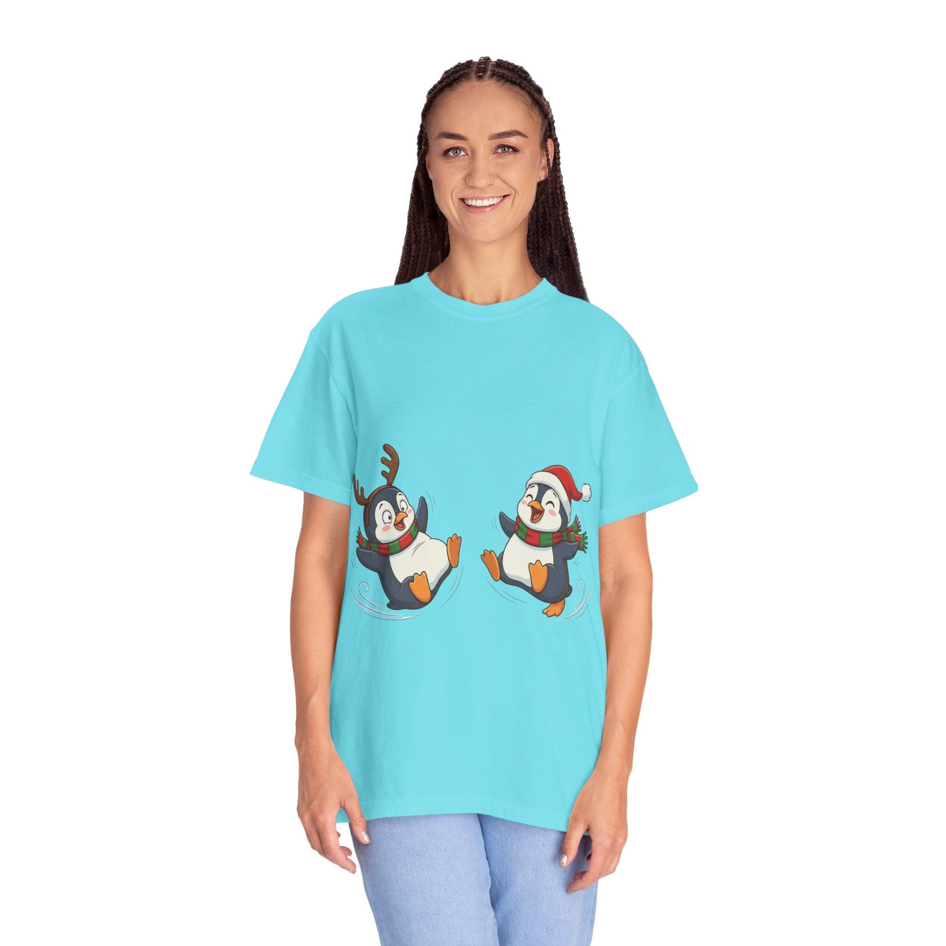 Festive Penguin Frolic: Whimsical Winter Wonderland, Cute Digital Holiday IllustrationT-Shirt – Custom T-Shirt by PixelCraft360, unique decoration for events and special gifts