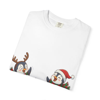 Festive Penguin Frolic: Whimsical Winter Wonderland, Cute Digital Holiday IllustrationT-Shirt – Custom T-Shirt by PixelCraft360, unique decoration for events and special gifts