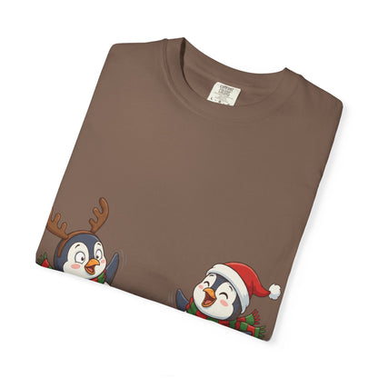 Festive Penguin Frolic: Whimsical Winter Wonderland, Cute Digital Holiday IllustrationT-Shirt – Custom T-Shirt by PixelCraft360, unique decoration for events and special gifts