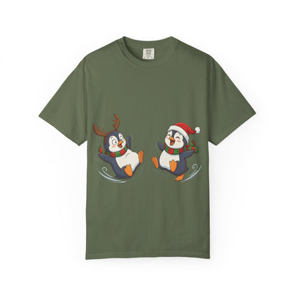 Festive Penguin Frolic: Whimsical Winter Wonderland, Cute Digital Holiday IllustrationT-Shirt – Custom T-Shirt by PixelCraft360, unique decoration for events and special gifts