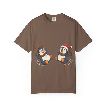 Festive Penguin Frolic: Whimsical Winter Wonderland, Cute Digital Holiday IllustrationT-Shirt – Custom T-Shirt by PixelCraft360, unique decoration for events and special gifts