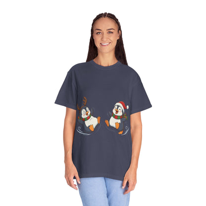 Festive Penguin Frolic: Whimsical Winter Wonderland, Cute Digital Holiday IllustrationT-Shirt – Custom T-Shirt by PixelCraft360, unique decoration for events and special gifts