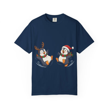 Festive Penguin Frolic: Whimsical Winter Wonderland, Cute Digital Holiday IllustrationT-Shirt – Custom T-Shirt by PixelCraft360, unique decoration for events and special gifts