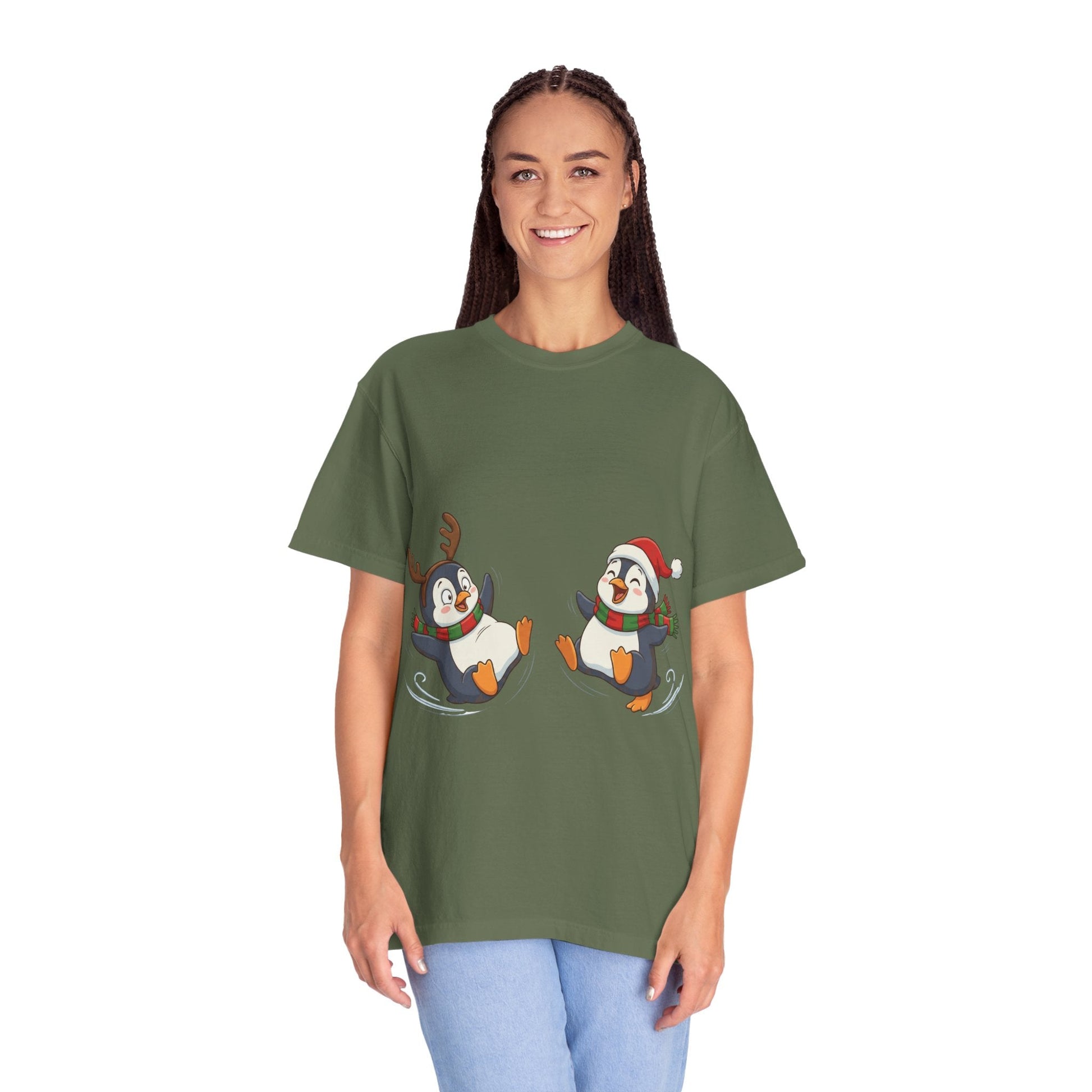 Festive Penguin Frolic: Whimsical Winter Wonderland, Cute Digital Holiday IllustrationT-Shirt – Custom T-Shirt by PixelCraft360, unique decoration for events and special gifts