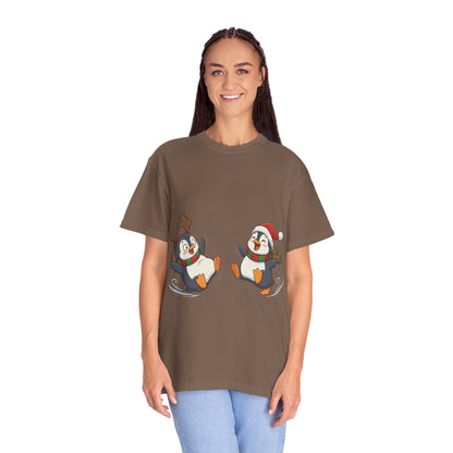 Festive Penguin Frolic: Whimsical Winter Wonderland, Cute Digital Holiday IllustrationT-Shirt – Custom T-Shirt by PixelCraft360, unique decoration for events and special gifts