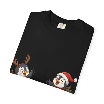 Festive Penguin Frolic: Whimsical Winter Wonderland, Cute Digital Holiday IllustrationT-Shirt – Custom T-Shirt by PixelCraft360, unique decoration for events and special gifts