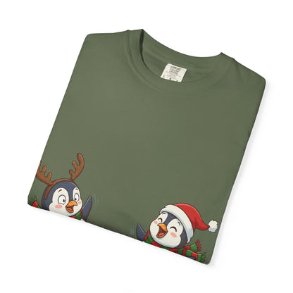 Festive Penguin Frolic: Whimsical Winter Wonderland, Cute Digital Holiday IllustrationT-Shirt – Custom T-Shirt by PixelCraft360, unique decoration for events and special gifts