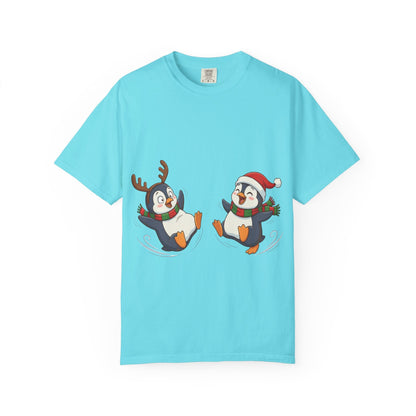 Festive Penguin Frolic: Whimsical Winter Wonderland, Cute Digital Holiday IllustrationT-Shirt – Custom T-Shirt by PixelCraft360, unique decoration for events and special gifts