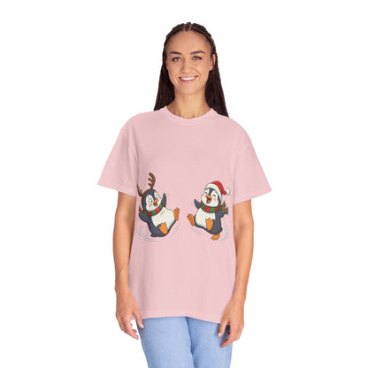 Festive Penguin Frolic: Whimsical Winter Wonderland, Cute Digital Holiday IllustrationT-Shirt – Custom T-Shirt by PixelCraft360, unique decoration for events and special gifts