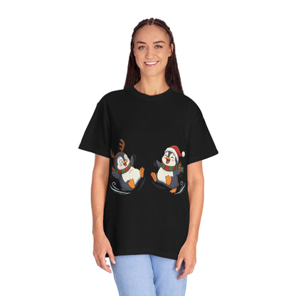 Festive Penguin Frolic: Whimsical Winter Wonderland, Cute Digital Holiday IllustrationT-Shirt – Custom T-Shirt by PixelCraft360, unique decoration for events and special gifts