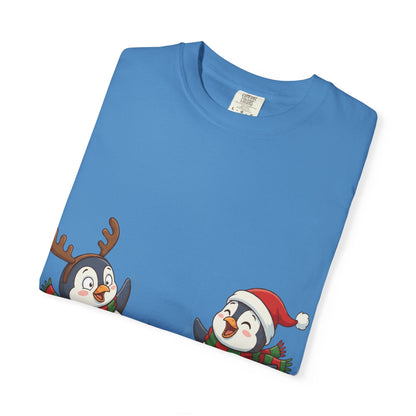 Festive Penguin Frolic: Whimsical Winter Wonderland, Cute Digital Holiday IllustrationT-Shirt – Custom T-Shirt by PixelCraft360, unique decoration for events and special gifts