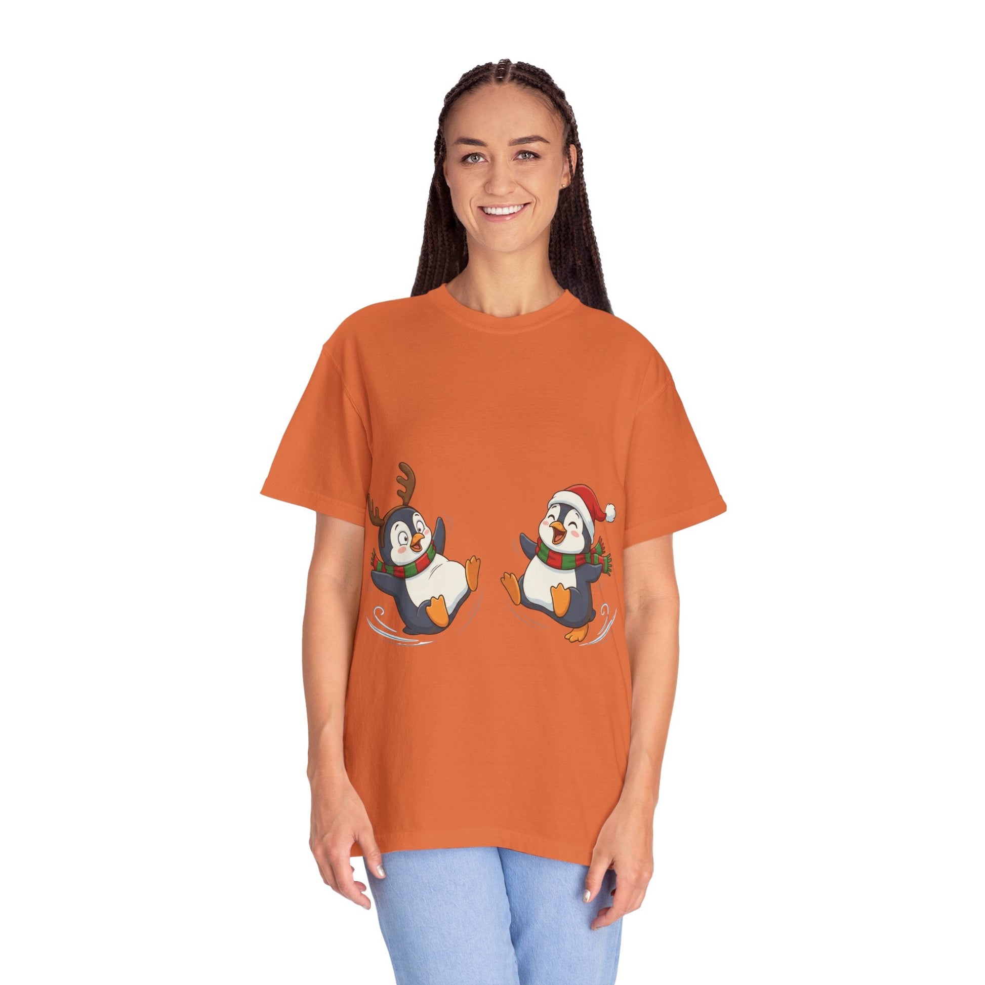 Festive Penguin Frolic: Whimsical Winter Wonderland, Cute Digital Holiday IllustrationT-Shirt – Custom T-Shirt by PixelCraft360, unique decoration for events and special gifts