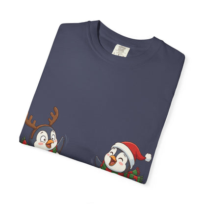 Festive Penguin Frolic: Whimsical Winter Wonderland, Cute Digital Holiday IllustrationT-Shirt – Custom T-Shirt by PixelCraft360, unique decoration for events and special gifts