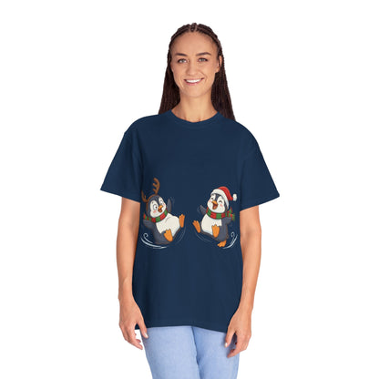 Festive Penguin Frolic: Whimsical Winter Wonderland, Cute Digital Holiday IllustrationT-Shirt – Custom T-Shirt by PixelCraft360, unique decoration for events and special gifts