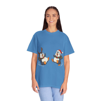 Festive Penguin Frolic: Whimsical Winter Wonderland, Cute Digital Holiday IllustrationT-Shirt – Custom T-Shirt by PixelCraft360, unique decoration for events and special gifts