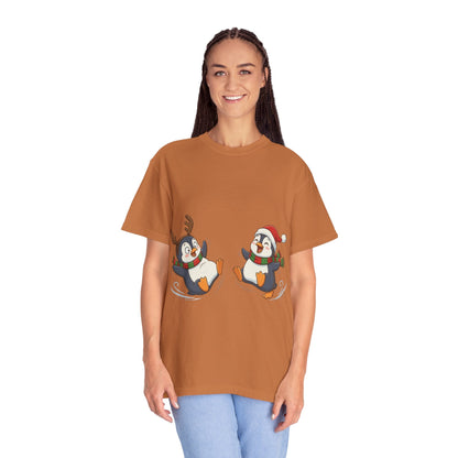 Festive Penguin Frolic: Whimsical Winter Wonderland, Cute Digital Holiday IllustrationT-Shirt – Custom T-Shirt by PixelCraft360, unique decoration for events and special gifts
