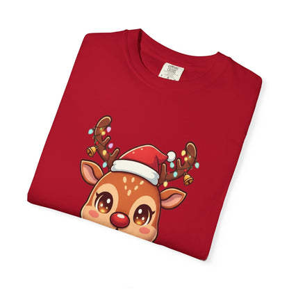 Festive Reindeer Delight: Kawaii Christmas Character, Cute Holiday Digital Illustration T-shirt – Custom T-Shirt by PixelCraft360, unique decoration for events and special gifts