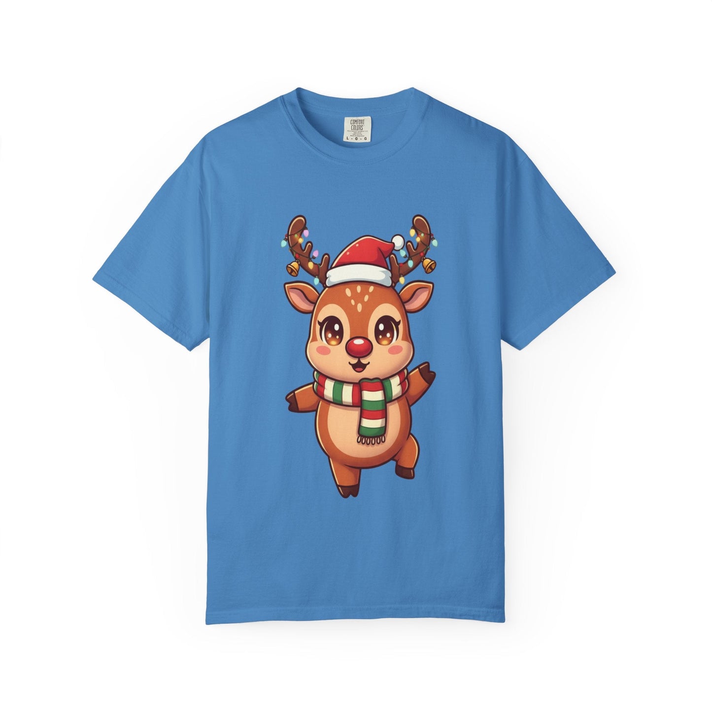 Festive Reindeer Delight: Kawaii Christmas Character, Cute Holiday Digital Illustration T-shirt – Custom T-Shirt by PixelCraft360, unique decoration for events and special gifts