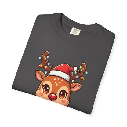 Festive Reindeer Delight: Kawaii Christmas Character, Cute Holiday Digital Illustration T-shirt – Custom T-Shirt by PixelCraft360, unique decoration for events and special gifts