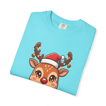 Festive Reindeer Delight: Kawaii Christmas Character, Cute Holiday Digital Illustration T-shirt – Custom T-Shirt by PixelCraft360, unique decoration for events and special gifts