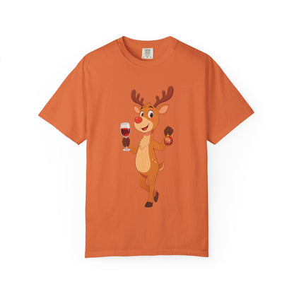 Festive Reindeer Revelry: Cartoon Holiday Celebration, Whimsical Christmas Character DesignT-Shirt – Custom T-Shirt by PixelCraft360, unique decoration for events and special gifts
