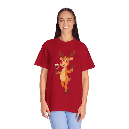 Festive Reindeer Revelry: Cartoon Holiday Celebration, Whimsical Christmas Character DesignT-Shirt – Custom T-Shirt by PixelCraft360, unique decoration for events and special gifts