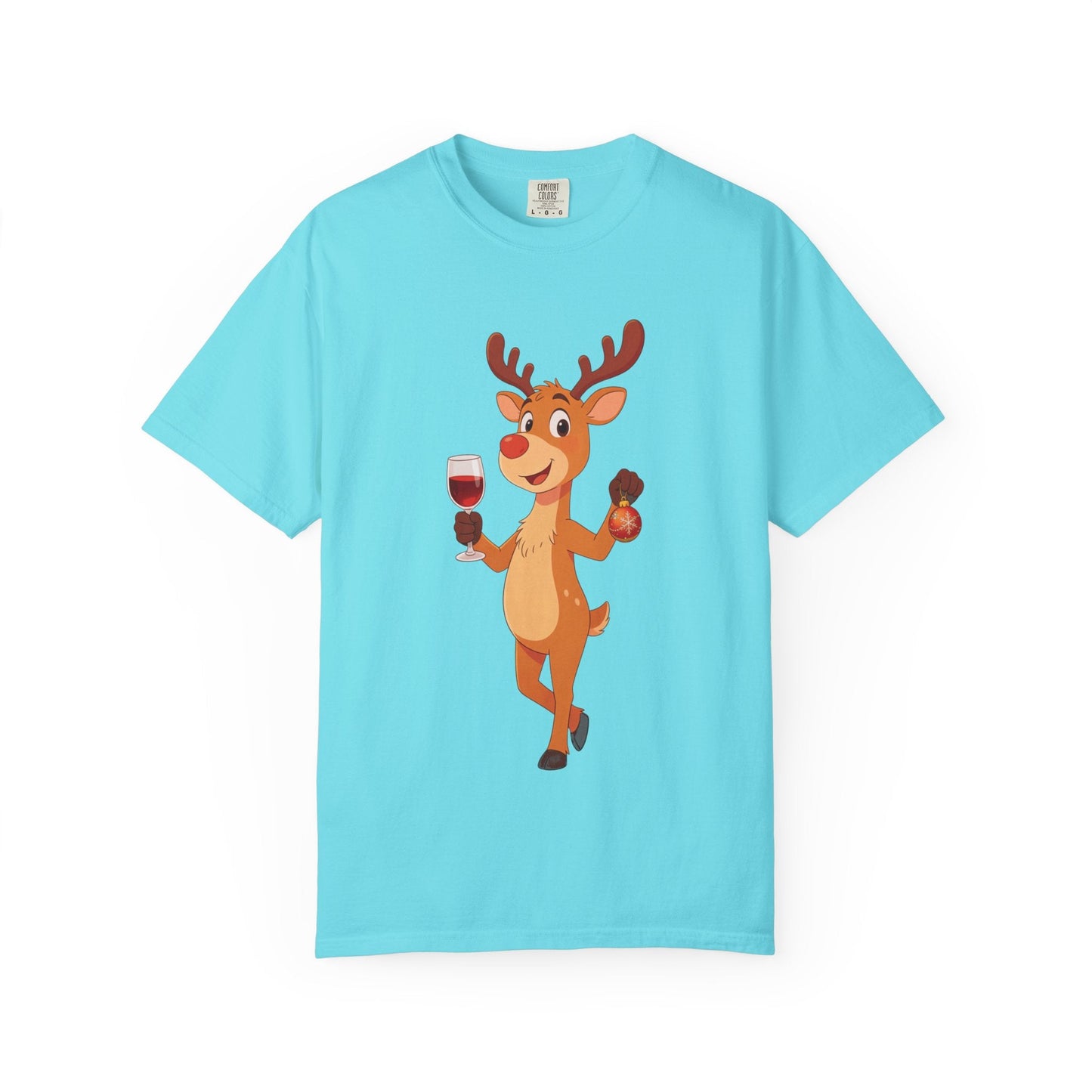 Festive Reindeer Revelry: Cartoon Holiday Celebration, Whimsical Christmas Character DesignT-Shirt – Custom T-Shirt by PixelCraft360, unique decoration for events and special gifts