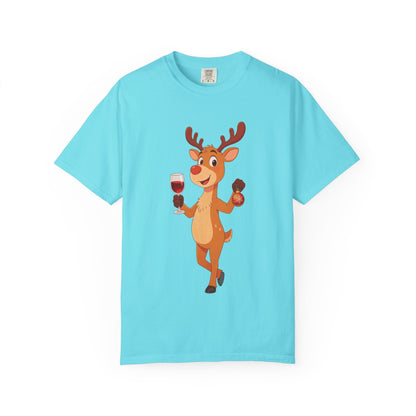 Festive Reindeer Revelry: Cartoon Holiday Celebration, Whimsical Christmas Character DesignT-Shirt – Custom T-Shirt by PixelCraft360, unique decoration for events and special gifts