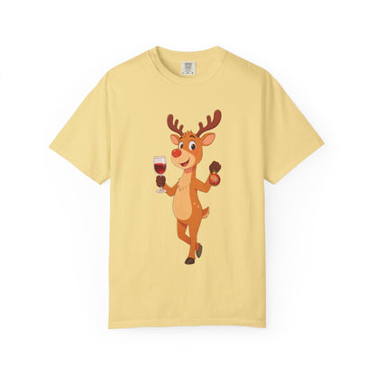 Festive Reindeer Revelry: Cartoon Holiday Celebration, Whimsical Christmas Character DesignT-Shirt – Custom T-Shirt by PixelCraft360, unique decoration for events and special gifts
