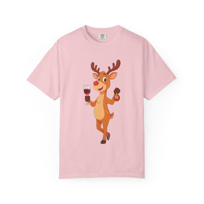 Festive Reindeer Revelry: Cartoon Holiday Celebration, Whimsical Christmas Character DesignT-Shirt – Custom T-Shirt by PixelCraft360, unique decoration for events and special gifts