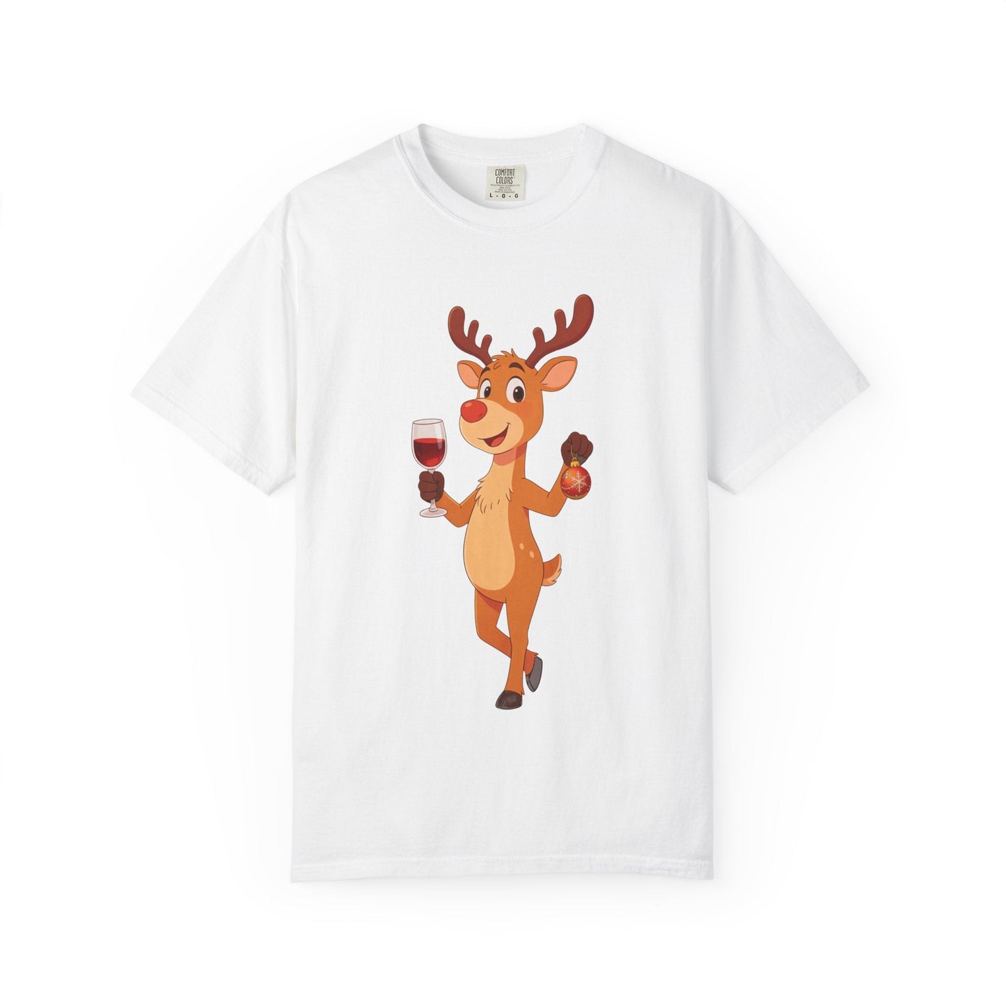 Festive Reindeer Revelry: Cartoon Holiday Celebration, Whimsical Christmas Character DesignT-Shirt – Custom T-Shirt by PixelCraft360, unique decoration for events and special gifts