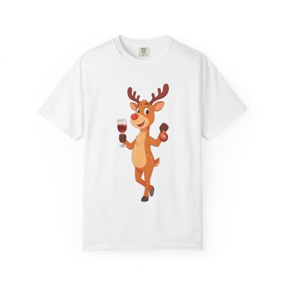 Festive Reindeer Revelry: Cartoon Holiday Celebration, Whimsical Christmas Character DesignT-Shirt – Custom T-Shirt by PixelCraft360, unique decoration for events and special gifts