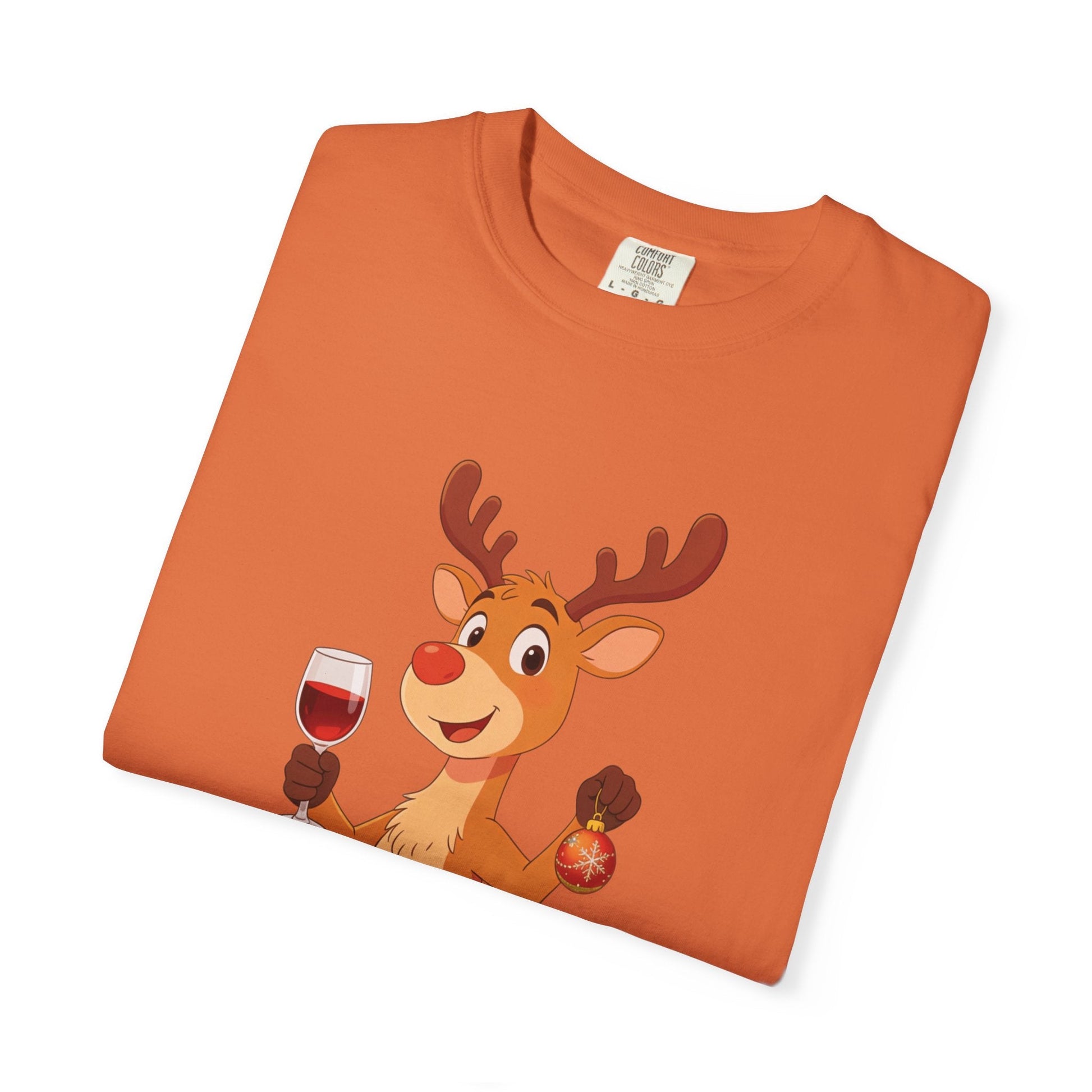 Festive Reindeer Revelry: Cartoon Holiday Celebration, Whimsical Christmas Character DesignT-Shirt – Custom T-Shirt by PixelCraft360, unique decoration for events and special gifts