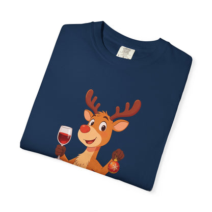 Festive Reindeer Revelry: Cartoon Holiday Celebration, Whimsical Christmas Character DesignT-Shirt – Custom T-Shirt by PixelCraft360, unique decoration for events and special gifts