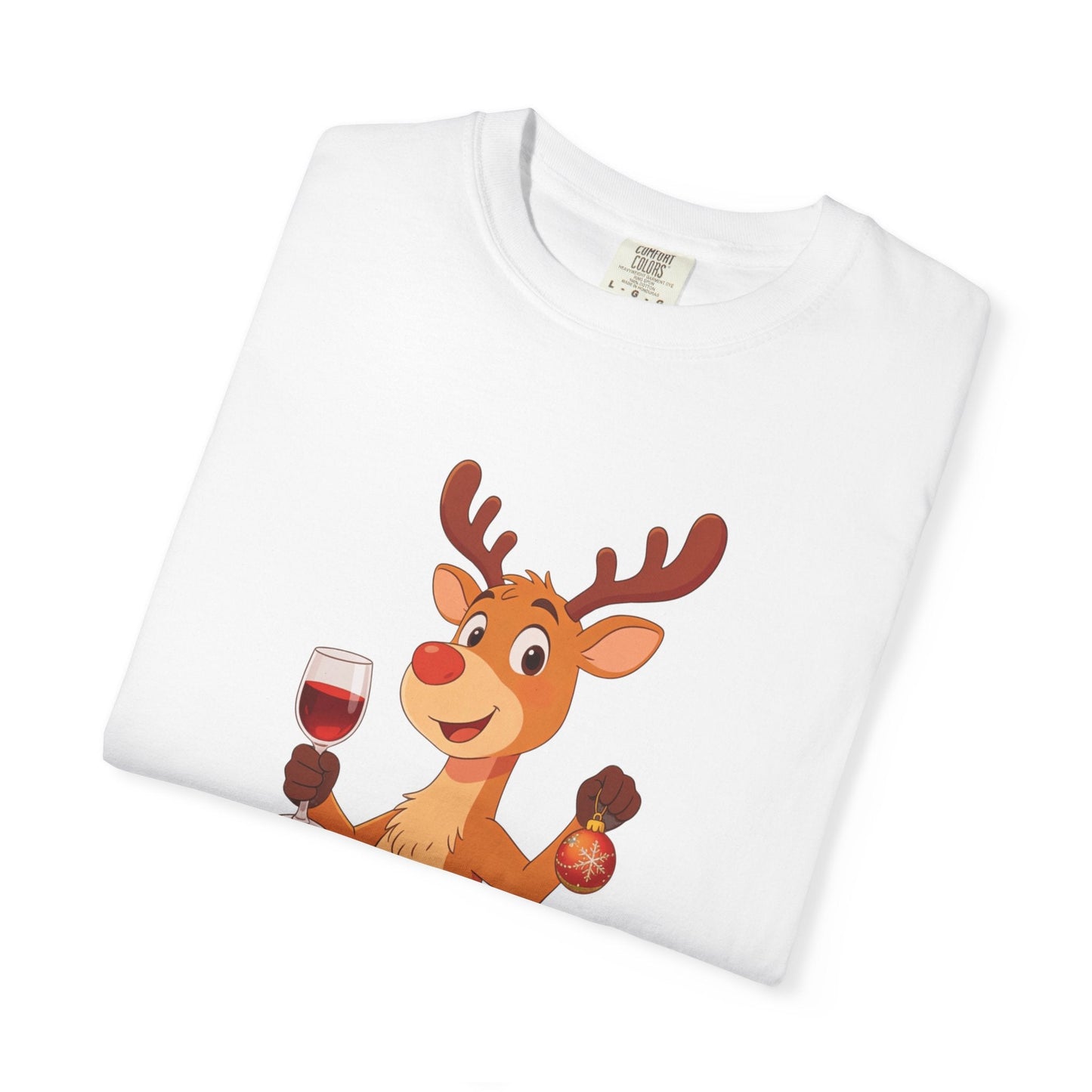 Festive Reindeer Revelry: Cartoon Holiday Celebration, Whimsical Christmas Character DesignT-Shirt – Custom T-Shirt by PixelCraft360, unique decoration for events and special gifts