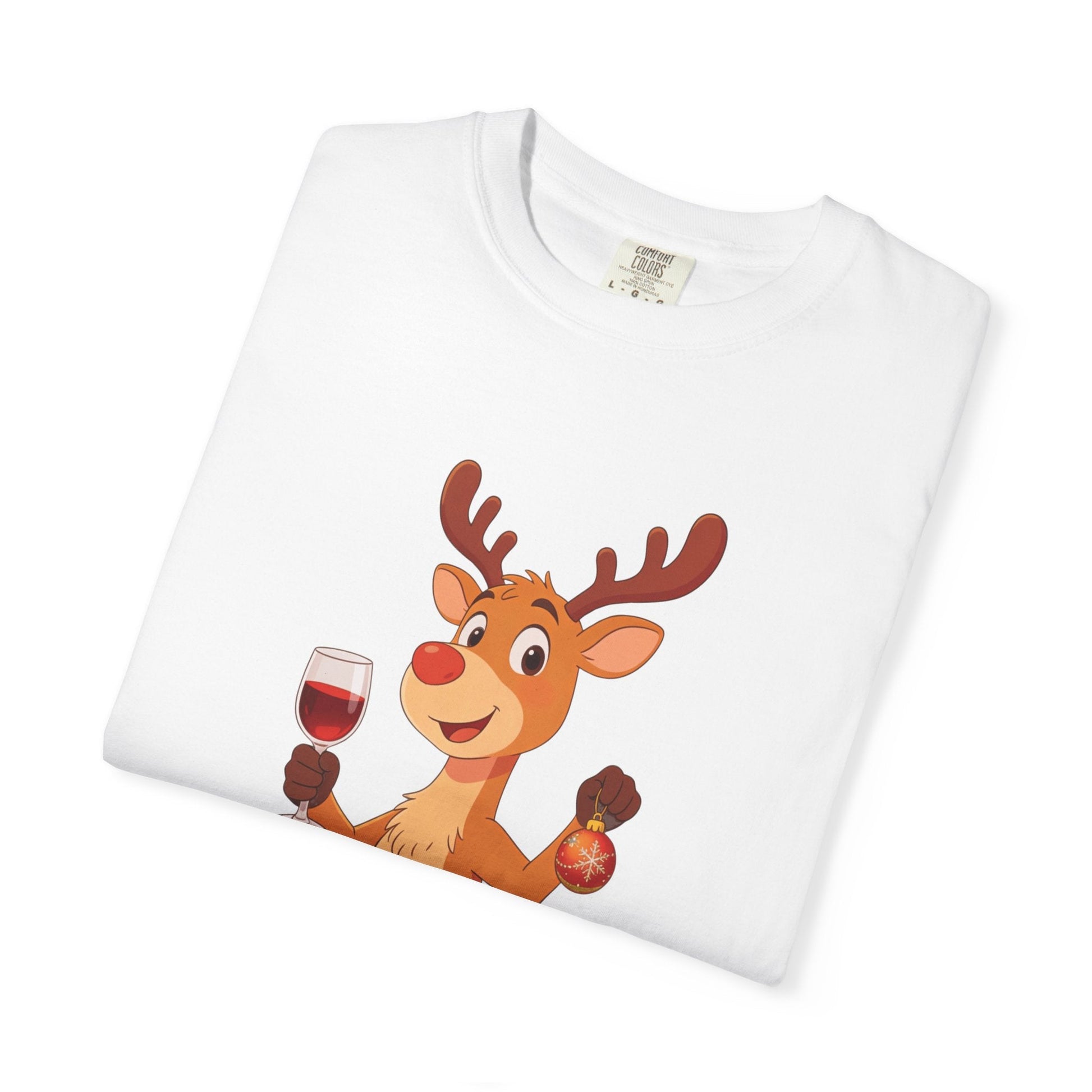 Festive Reindeer Revelry: Cartoon Holiday Celebration, Whimsical Christmas Character DesignT-Shirt – Custom T-Shirt by PixelCraft360, unique decoration for events and special gifts