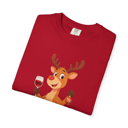 Festive Reindeer Revelry: Cartoon Holiday Celebration, Whimsical Christmas Character DesignT-Shirt – Custom T-Shirt by PixelCraft360, unique decoration for events and special gifts